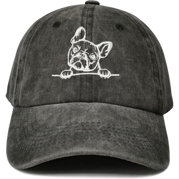 French Bulldog Dog Dad Hat Cotton Washed Black Adjustable Cap Gift